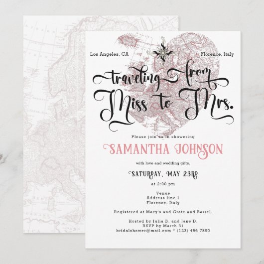 Chic Miss to Mrs ♥ Hart Kaart Reizen Vrijgezellenf (Voorkant / Achterkant)