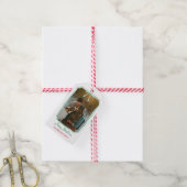 Chic Mistletoe & Bow Custom Familie Foto Kerstmis Cadeaulabel (Met Touw)