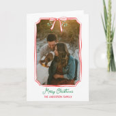 Chic Mistletoe & Bow Custom Familie Foto Kerstmis Feestdagen Kaart (Voorkant)