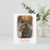 Chic Mistletoe & Bow Custom Familie Foto Kerstmis Feestdagenkaart (Staand voorkant)