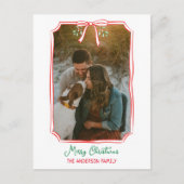 Chic Mistletoe & Bow Custom Familie Foto Kerstmis Feestdagenkaart (Voorkant)
