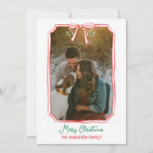 Chic Mistletoe & Bow Custom Familie Foto Kerstmis Feestdagenkaart (Voorkant)