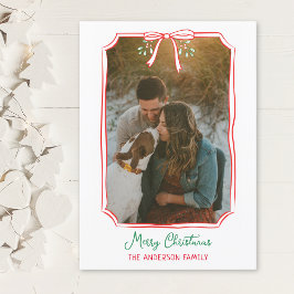 Chic Mistletoe & Bow Custom Familie Foto Kerstmis Feestdagenkaart