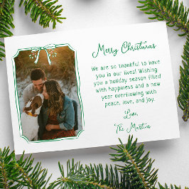 Chic Mistletoe & Bow Custom Familie Foto Kerstmis Feestdagenkaart