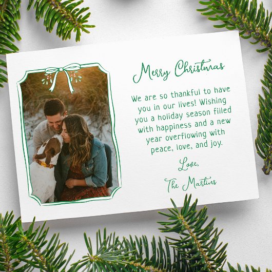 Chic Mistletoe & Bow Custom Familie Foto Kerstmis Feestdagenkaart