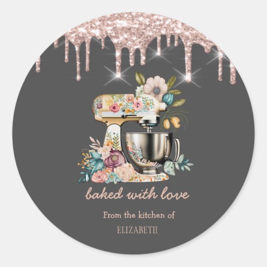 Chic Mixer Flowers Roos Gold Drivers Bakery Ronde Sticker (Voorkant)