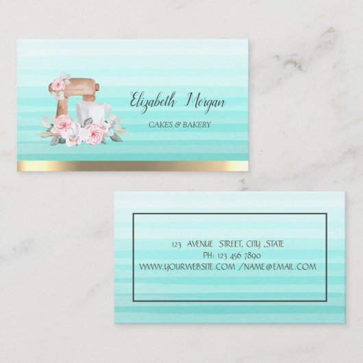 Chic Mixer Flowers Stripe Ombre Bakery Visitekaartje (Voorkant / Achterkant)