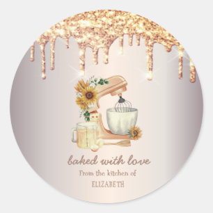 Chic Mixer Zonnebloemen Glitter Druppels Bakkerij  Ronde Sticker