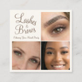 Chic Mocha Brown Cream Script 3 Photo Lashes Brows Vierkante Visitekaartje (Voorkant)