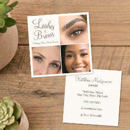 Chic Mocha Brown Cream Script 3 Photo Lashes Brows Vierkante Visitekaartje