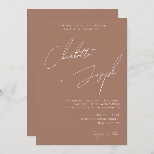 Chic Mocha Brown Moderne kalligrafie script bruilo Kaart (Voorkant / Achterkant)