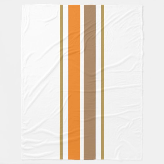 Chic Mocha Bruin Sinaasappel Racing Stripes op Wit Fleece Deken (Voorkant)