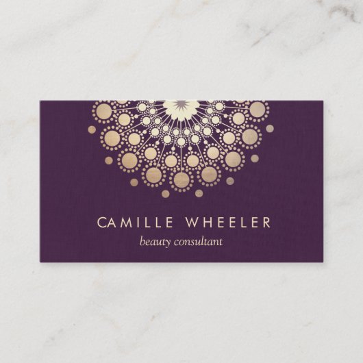 Chic Mode & Beauty Stylist Gold Rosette Paars Visitekaartje (Voorkant)