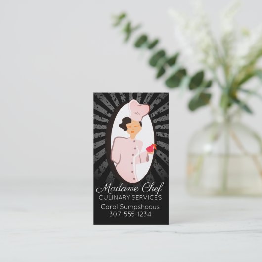 Chic mode dameskok catering visitekaartje (Staand voorkant)