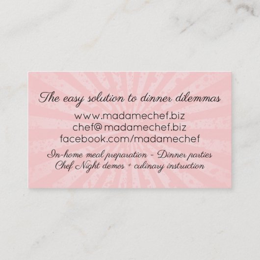 Chic mode dameskok catering visitekaartje (Achterkant)