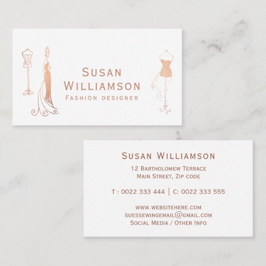 Chic Mode Designer Roos Goud Wit Visitekaartje (Voorkant / Achterkant)