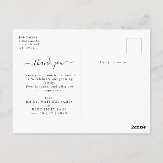 Chic Modern 4 foto Baby shower dank u Briefkaart (Achterkant)