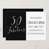 Chic Modern 50 Fabulous Black White 50th Birthday Kaart (Voorkant / Achterkant)