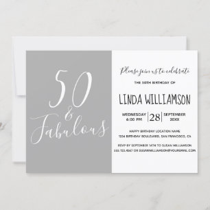 Chic Modern 50 Fabulous Grey 50th Birthday Kaart