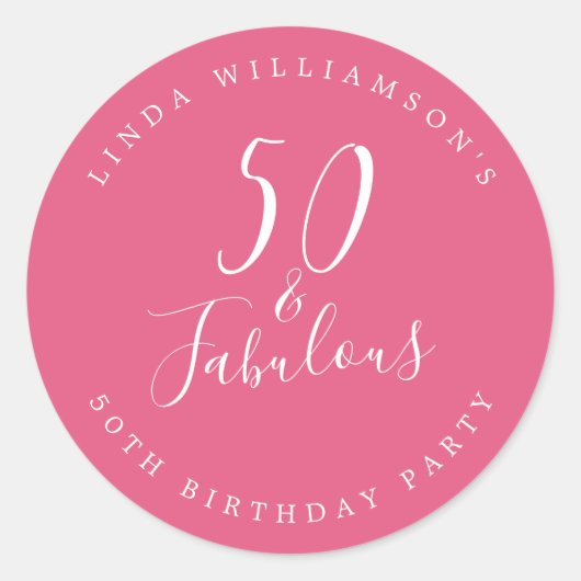Chic Modern 50 Fabulous Roze Roze 50e Verjaardag Ronde Sticker (Voorkant)