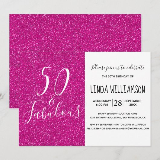 Chic Modern 50 Verbluffend Roze Glitters 50e Verja Kaart (Voorkant / Achterkant)