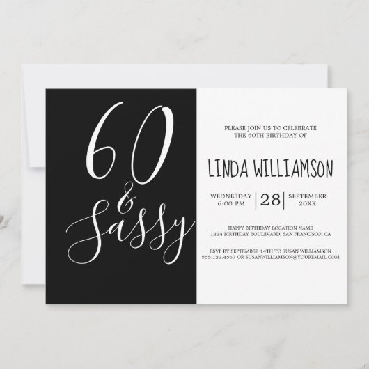 Chic Modern 60 Sassy Black White 60th Birthday Kaart (Voorkant)