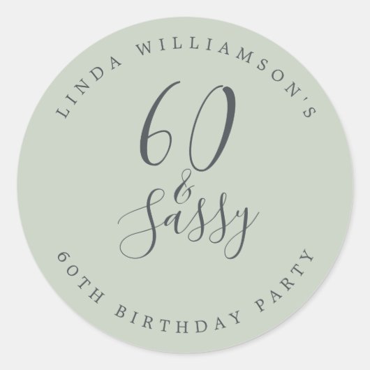 Chic Modern 60 Sassy Pastel Green 60th Birthday Ronde Sticker (Voorkant)