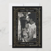 Chic Modern Art Deco Faux Gold Black Opslaan datum Aankondiging (Voorkant)