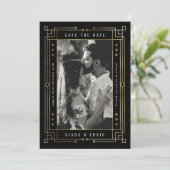 Chic Modern Art Deco Faux Gold Black Opslaan datum Aankondiging (Staand voorkant)
