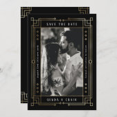 Chic Modern Art Deco Faux Gold Black Opslaan datum Aankondiging (Voorkant / Achterkant)