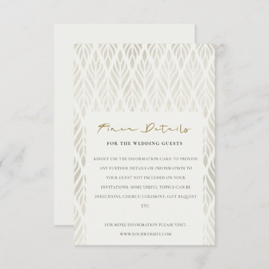 CHIC MODERN ART DECO SILVER IVORY WEDDING GEGEVENS INFORMATIEKAARTJE (Voorkant / Achterkant)