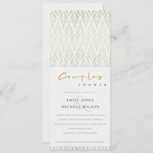 CHIC MODERN ART DECO WHITE SILVER COUPLY SHOWER KAART (Voorkant / Achterkant)