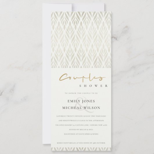 CHIC MODERN ART DECO WHITE SILVER COUPLY SHOWER KAART (Voorkant)