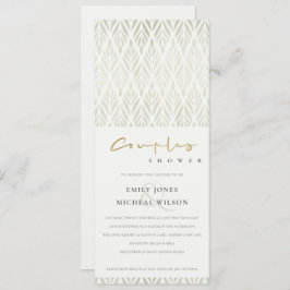 CHIC MODERN ART DECO WHITE SILVER COUPLY SHOWER KAART