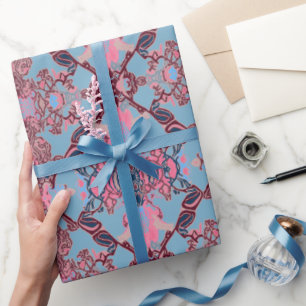 Chic Modern Baroque Pattern in Pink and Blue Wrapp Cadeaupapier