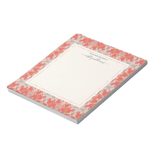 Chic Modern Baroque Pattern Red Oranje Ivory Notitieblok (Linkerzijde)