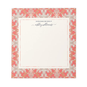 Chic Modern Baroque Pattern Red Oranje Ivory Notitieblok