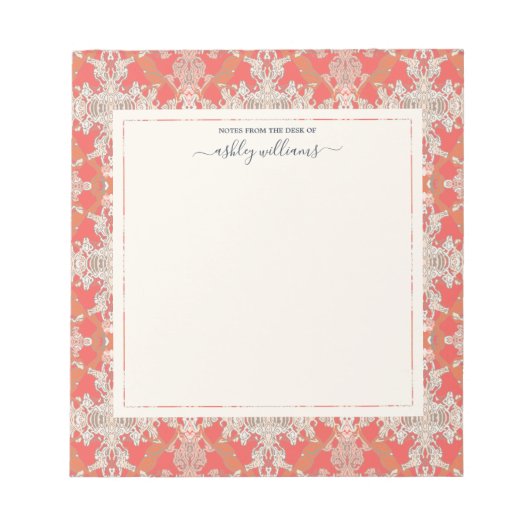 Chic Modern Baroque Pattern Red Oranje Ivory Notitieblok (Voorkant)