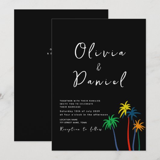 Chic Modern Beach Wedding Invitation Kaart (Voorkant / Achterkant)