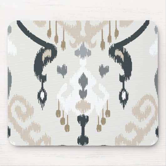 Chic modern beige black white ikat tribal patroon muismat (Voorkant)