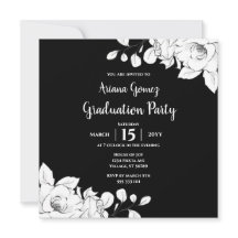 Chic Modern Black and White Floral Afstuderen