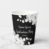 Chic Modern Black and White Floral Afstuderen Papieren Bekers (Achterkant)