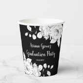 Chic Modern Black and White Floral Afstuderen Papieren Bekers (Voorkant)