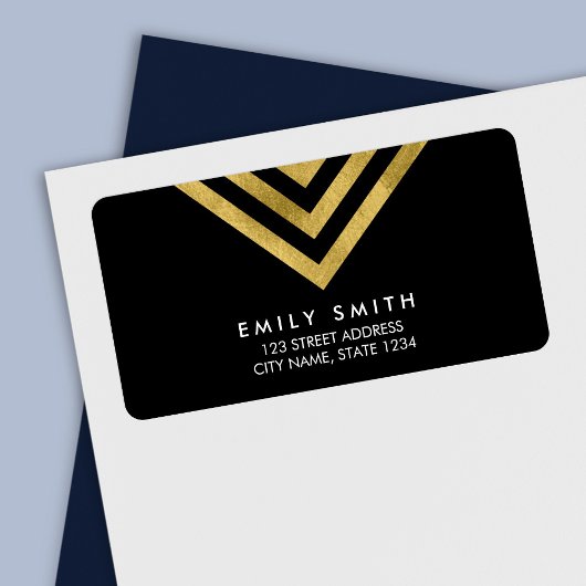 Chic Modern Black en Faux Gold Geometric Address Etiket