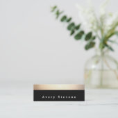 Chic Modern Black en Gold Striped Mini Visitekaartje (Staand voorkant)