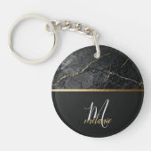Chic modern Black grey marble gold monogram  Sleutelhanger (Voorkant)