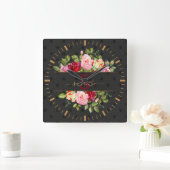 Chic Modern Black Polka Dot. en Rozen gepersonalis Vierkante Klok (Huis)