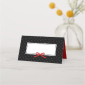 Chic Modern Black Polka Dot met Rood Lint Plaatskaartje (Voorkant)