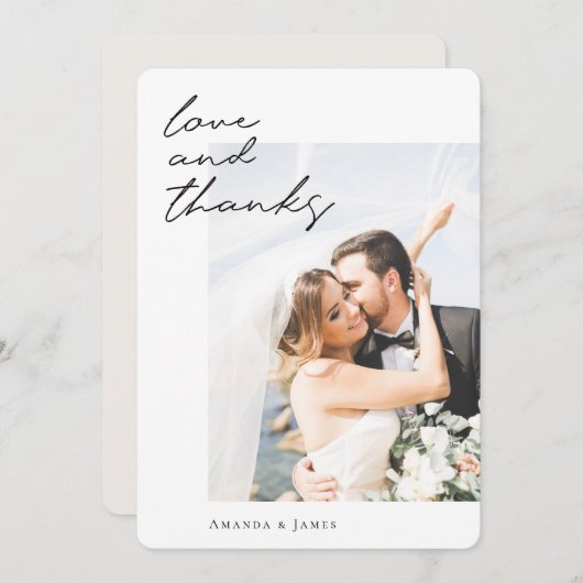 Chic Modern Black Script Custom Photo Wedding Bedankkaart (Voorkant / Achterkant)