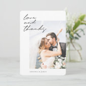 Chic Modern Black Script Custom Photo Wedding Bedankkaart (Staand voorkant)